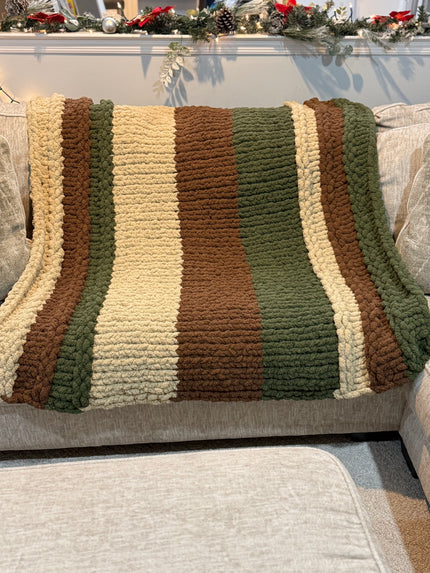 Woodland Harmony Chunky Knit Blanket — Handmade Finger Knit Cozy Throw