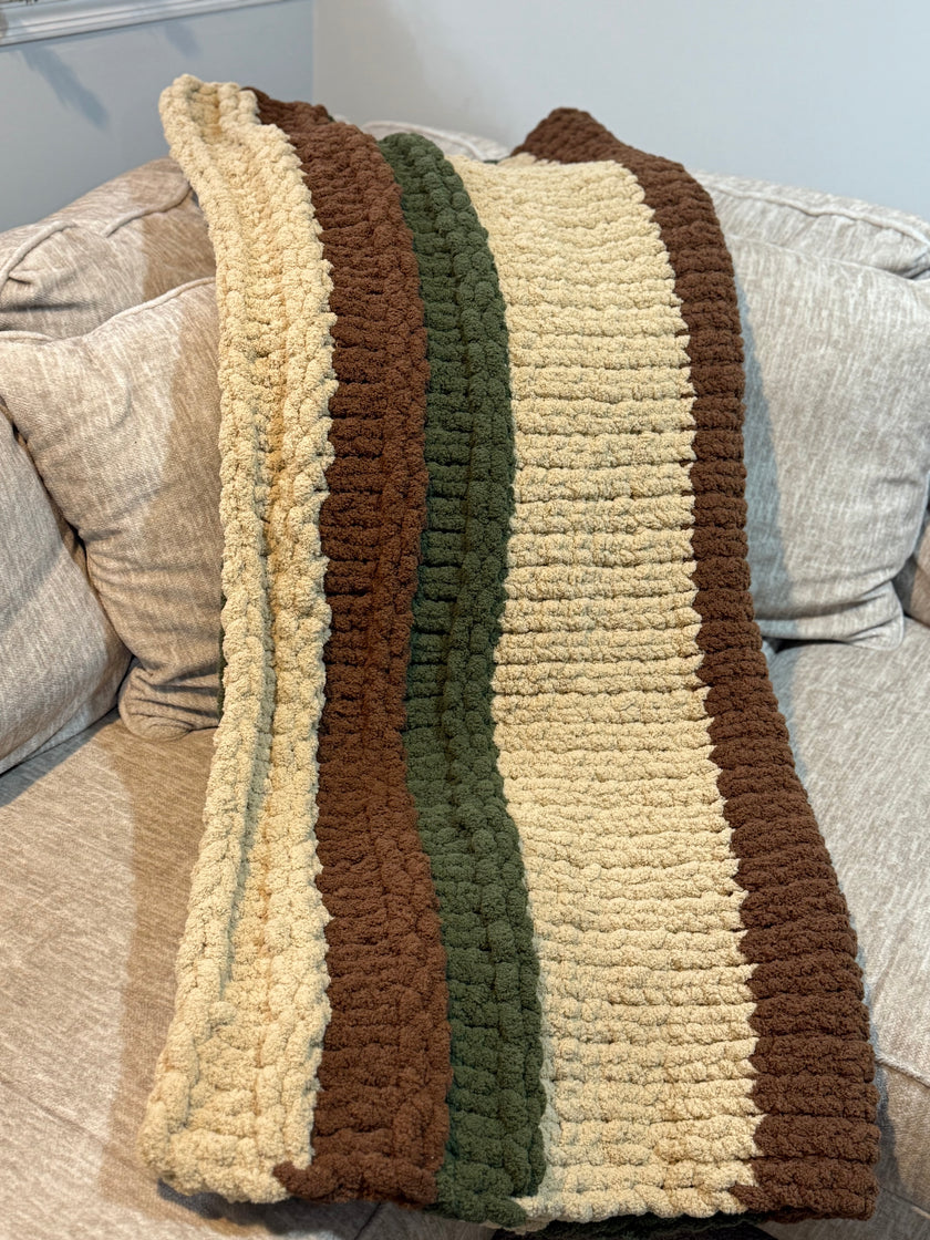 Woodland Harmony Chunky Knit Blanket — Handmade Finger Knit Cozy Throw