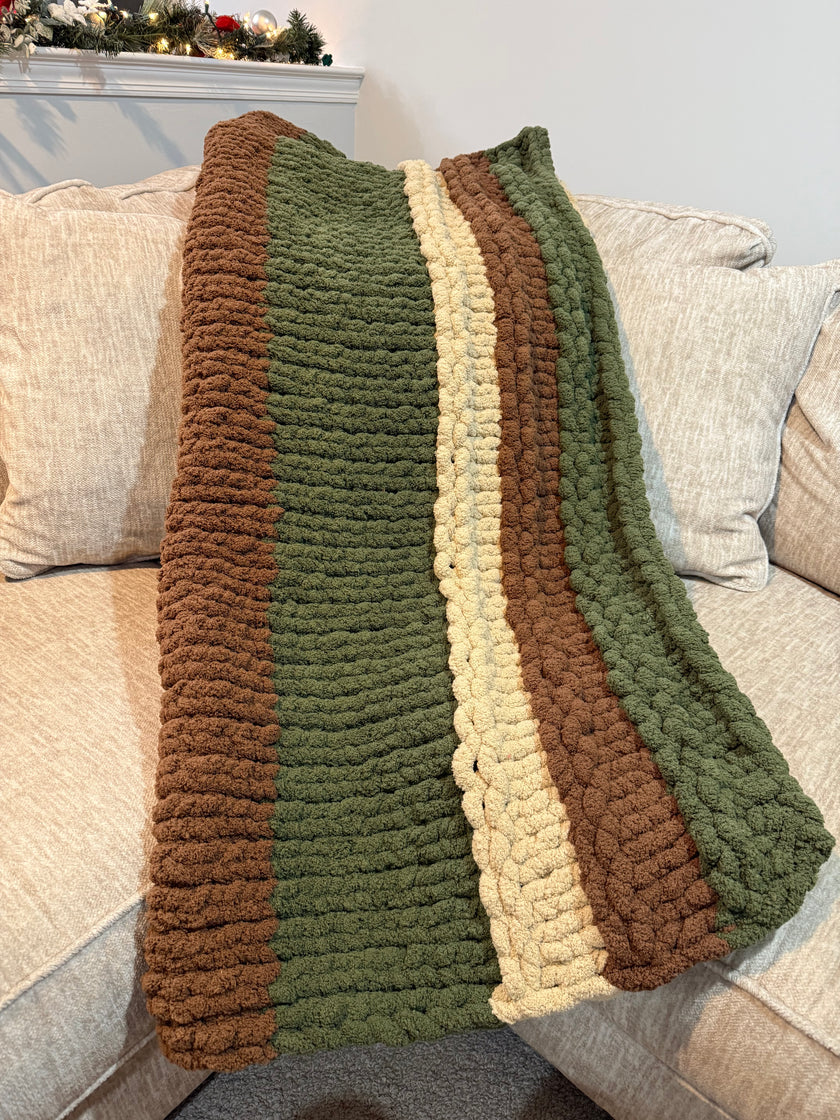 Woodland Harmony Chunky Knit Blanket — Handmade Finger Knit Cozy Throw