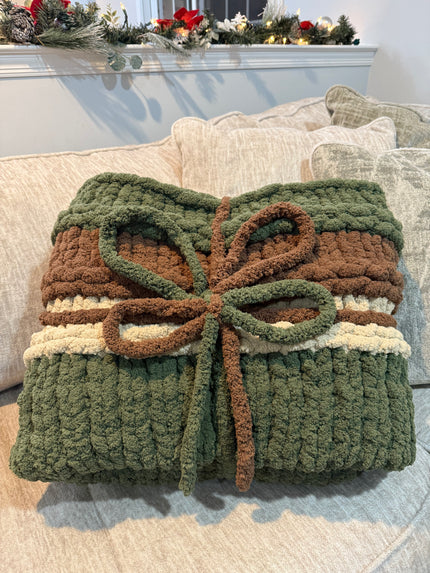 Woodland Harmony Chunky Knit Blanket — Handmade Finger Knit Cozy Throw